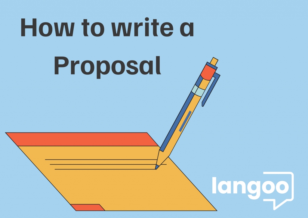 Imagen ilustrativa con el título "How to write a Proposal" y un bolígrafo escribiendo en papel.