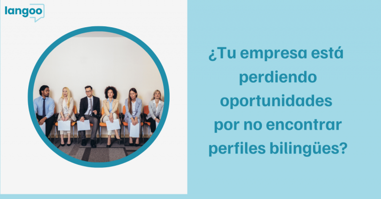 Imagen de candidatos esperando entrevista con el mensaje: ¿Tu empresa está perdiendo oportunidades por no encontrar perfiles bilingües?