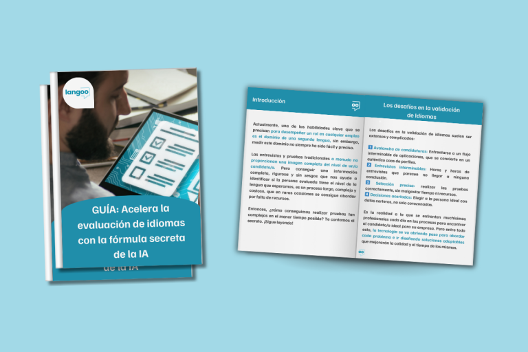 Portada de la guía 'Acelera la evaluación de idiomas con IA' con estrategias para optimizar la evaluación lingüística